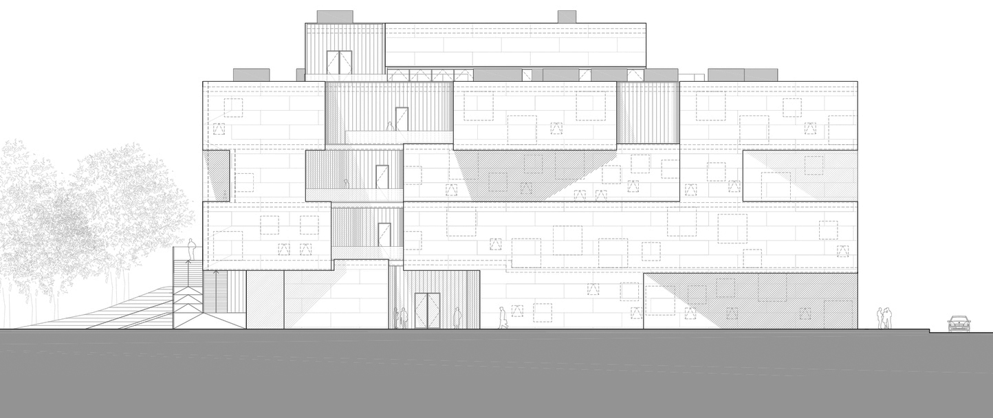Visual Arts Building, University of Iowa by Steven Holl Architects elevation drawing architectural