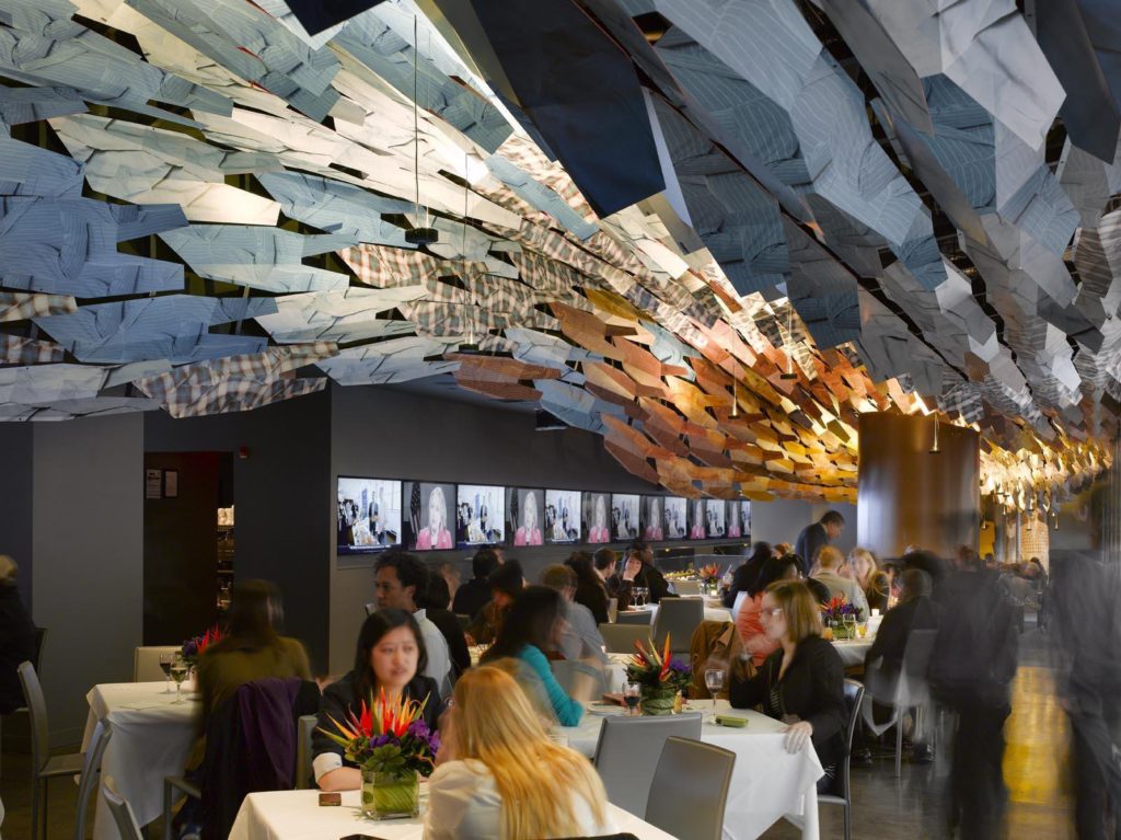 metal ceiling, Clyde Frazier's by Morphosis Architects