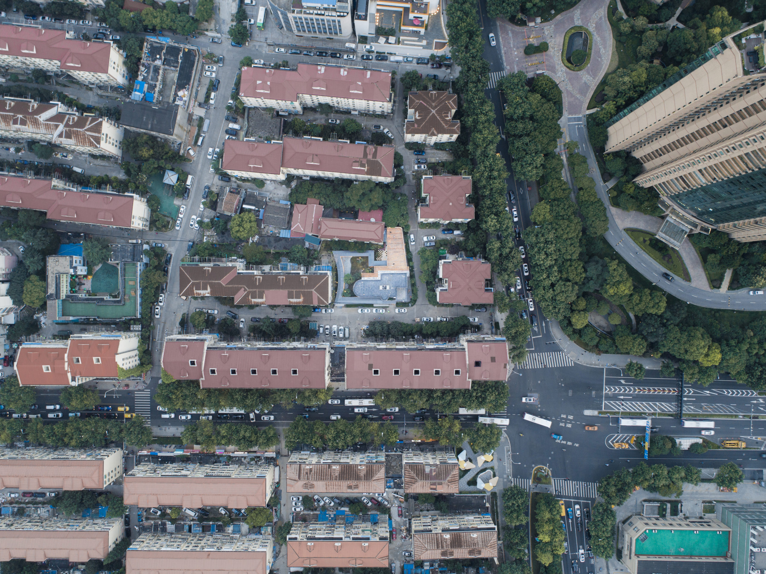 aerial view of a community center in Shanghai