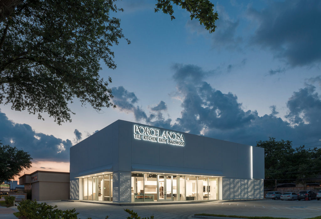 solid surface cladding, Houston showroom by Porcelanosa