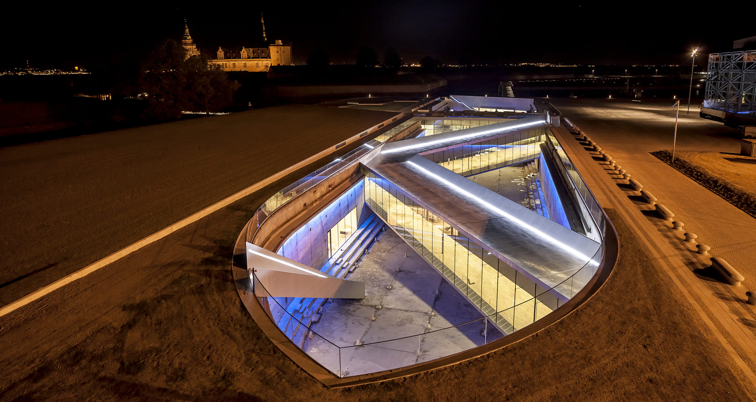 A view of the Danish National Maritime Museum's outdoor bridges connecting the underground galleries 