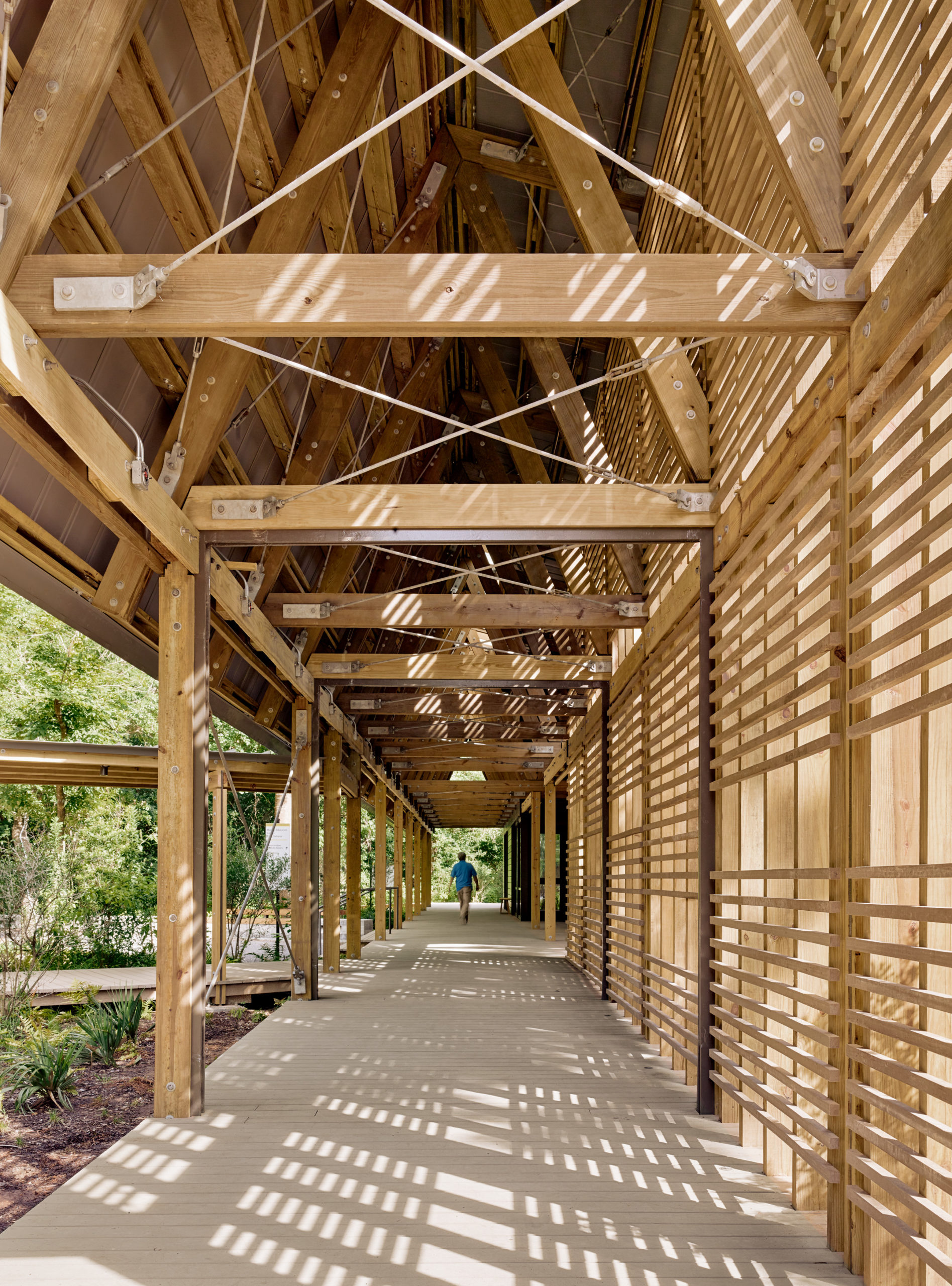 Horizontal wooden slat corridor Marine Education Center at the Gulf Coast Research Laboratory: Lake|Flato Architects, Ocean Springs, MS