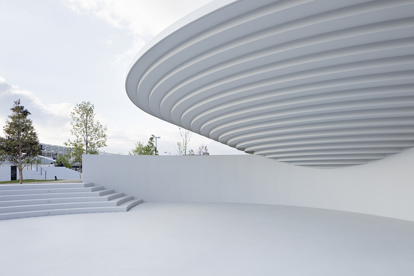 A close up view of the Tenri Station Plaza CoFuFun pavilions. 