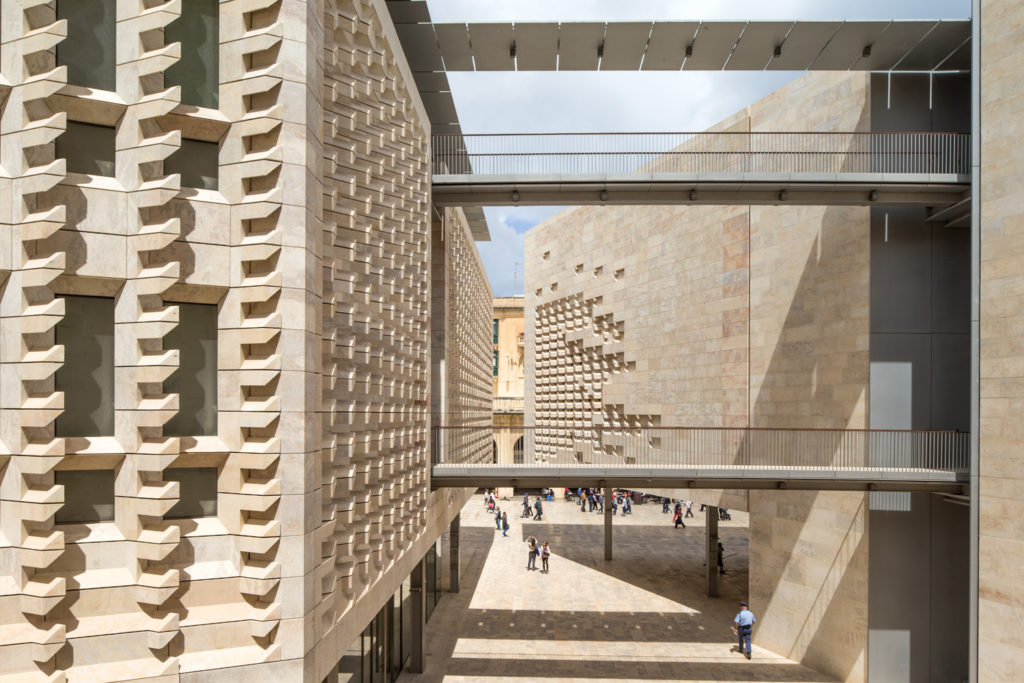 limestone facade, Valletta City Gate by Renzo Piano