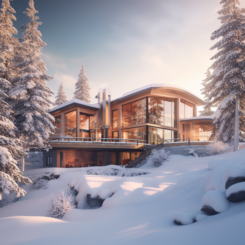 Midjourney Architecture Snowy Mountain Retreat